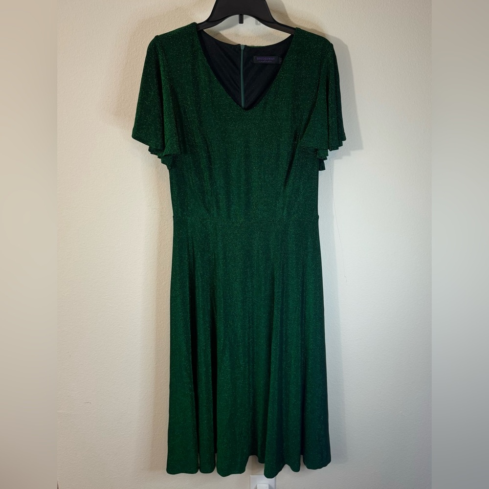 Bridesmay Women’s Green Glitter Dress Sparkly Cocktail Short Sleeve V Neck XL